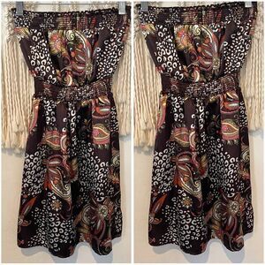 Y2K Wet Seal Strapless Satin Mini Dress XS/SM - Brown Paisely Y2K Hippie Gypsy